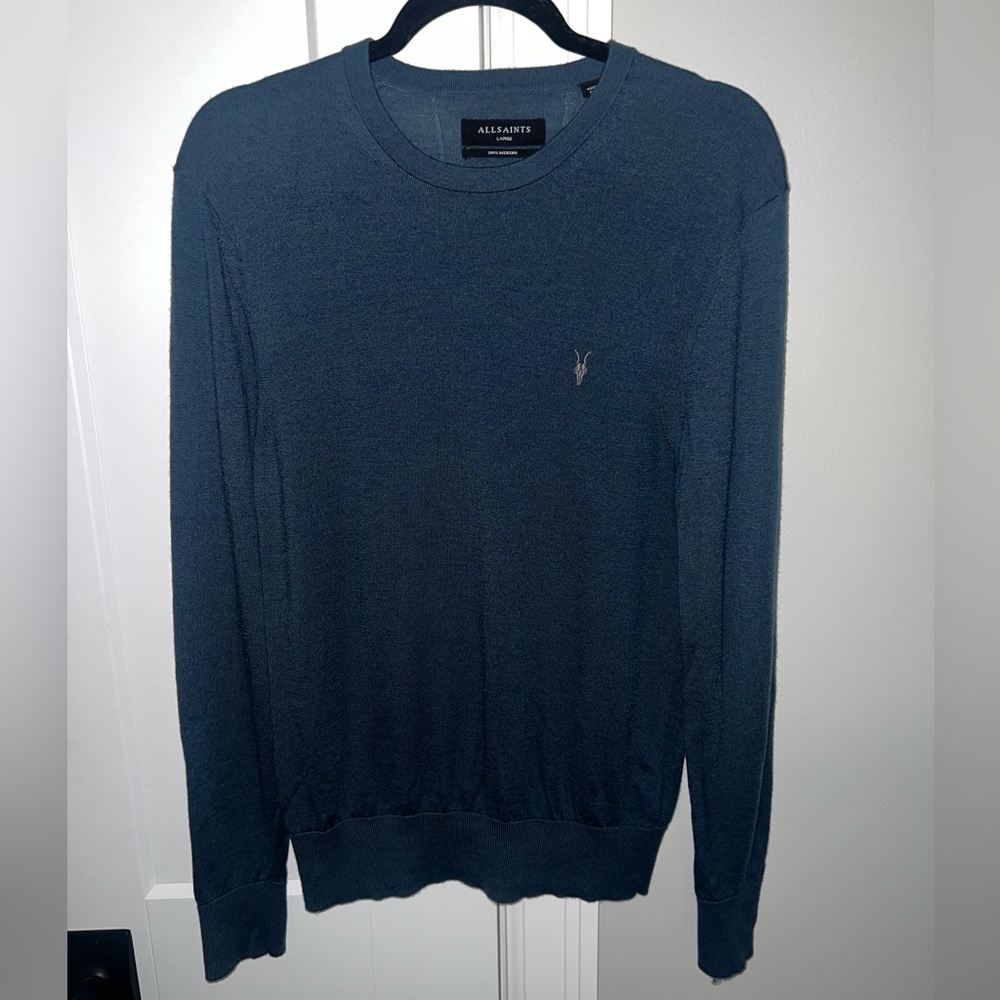 AllSaints Mode Slim Fit Wool Sweater | Men’s Large | Navy Blue